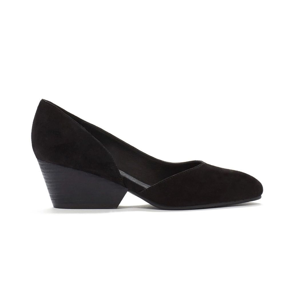 EILEEN FISHER Lily D'Orsay Stacked Heel Pump - Black Suede | Size 7.5